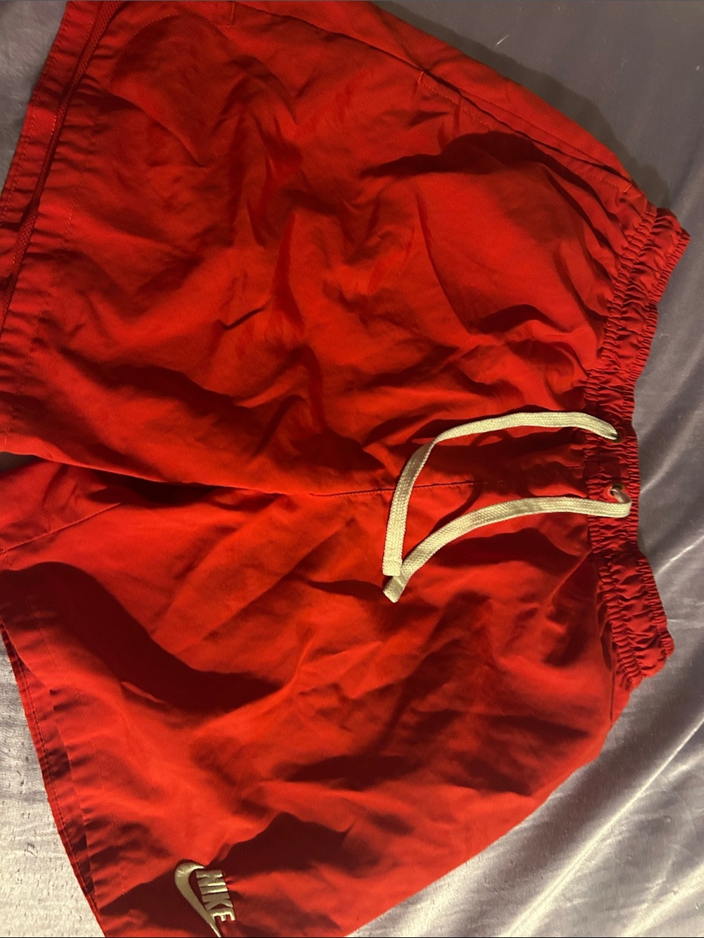 Nike Men's Bright Red Athletic Shorts with White Drawstring